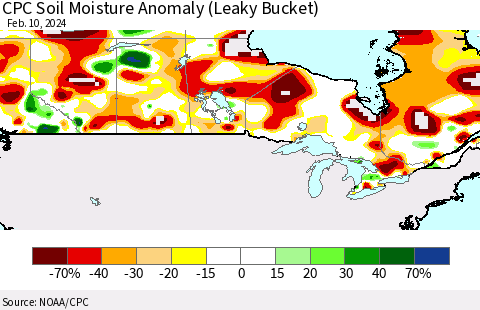 Canada CPC Soil Moisture Anomaly (Leaky Bucket) Thematic Map For 2/6/2024 - 2/10/2024
