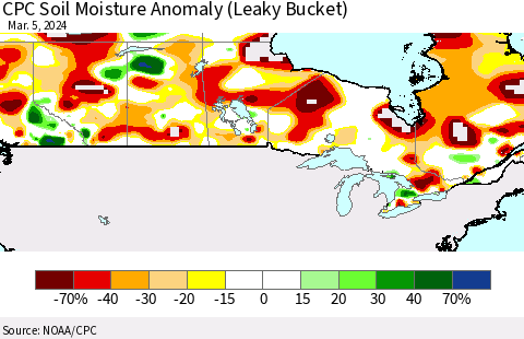 Canada CPC Soil Moisture Anomaly (Leaky Bucket) Thematic Map For 3/1/2024 - 3/5/2024