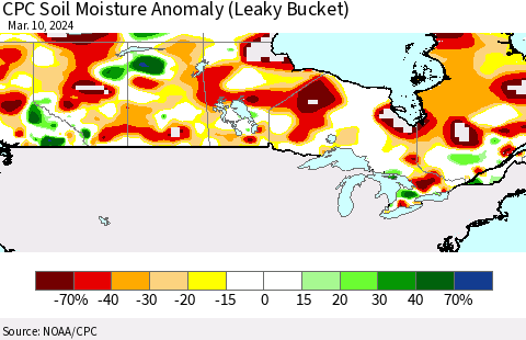 Canada CPC Soil Moisture Anomaly (Leaky Bucket) Thematic Map For 3/6/2024 - 3/10/2024