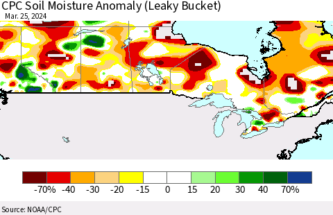 Canada CPC Soil Moisture Anomaly (Leaky Bucket) Thematic Map For 3/21/2024 - 3/25/2024
