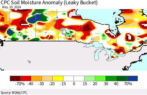 Canada CPC Soil Moisture Anomaly (Leaky Bucket) Thematic Map For 5/6/2024 - 5/10/2024