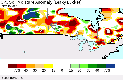 Canada CPC Soil Moisture Anomaly (Leaky Bucket) Thematic Map For 5/11/2024 - 5/15/2024