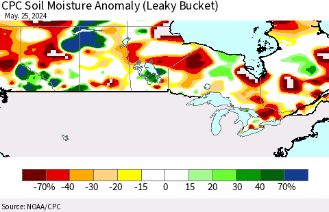 Canada CPC Soil Moisture Anomaly (Leaky Bucket) Thematic Map For 5/21/2024 - 5/25/2024