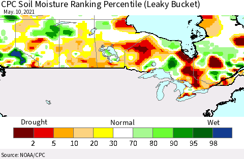 Canada CPC Soil Moisture Ranking Percentile (Leaky Bucket) Thematic Map For 5/6/2021 - 5/10/2021