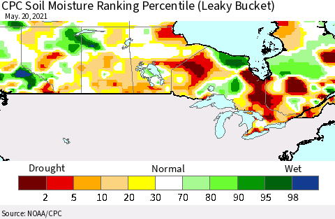 Canada CPC Soil Moisture Ranking Percentile (Leaky Bucket) Thematic Map For 5/16/2021 - 5/20/2021