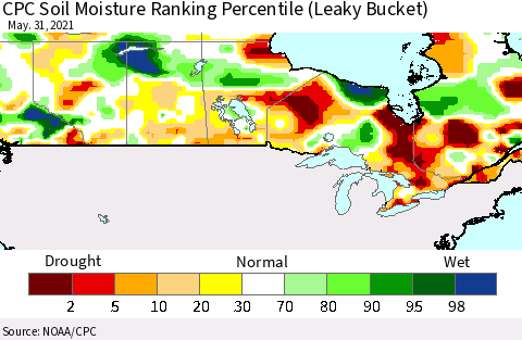 Canada CPC Soil Moisture Ranking Percentile (Leaky Bucket) Thematic Map For 5/26/2021 - 5/31/2021