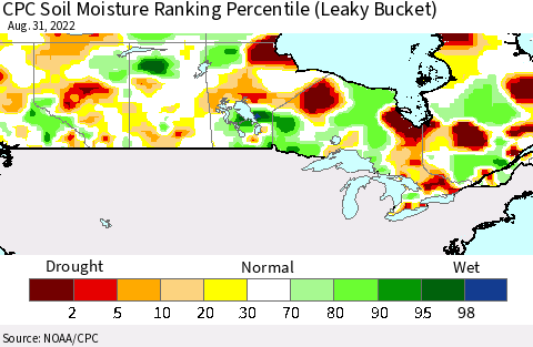 Canada CPC Soil Moisture Ranking Percentile (Leaky Bucket) Thematic Map For 8/26/2022 - 8/31/2022