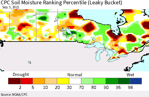 Canada CPC Soil Moisture Ranking Percentile (Leaky Bucket) Thematic Map For 9/1/2022 - 9/5/2022