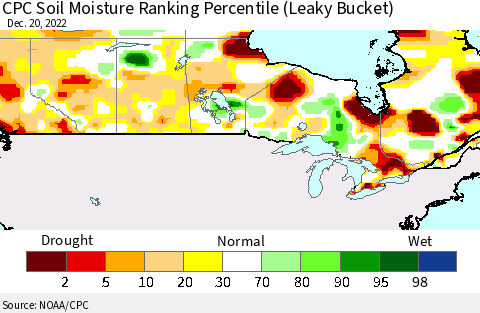 Canada CPC Soil Moisture Ranking Percentile (Leaky Bucket) Thematic Map For 12/16/2022 - 12/20/2022