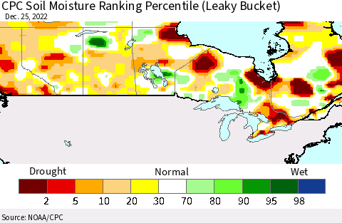 Canada CPC Soil Moisture Ranking Percentile (Leaky Bucket) Thematic Map For 12/21/2022 - 12/25/2022