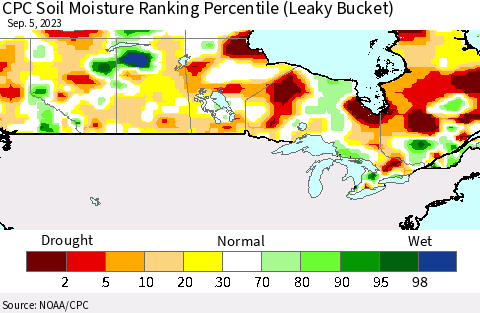 Canada CPC Soil Moisture Ranking Percentile (Leaky Bucket) Thematic Map For 9/1/2023 - 9/5/2023