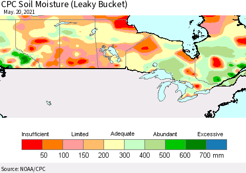 Canada CPC Soil Moisture (Leaky Bucket) Thematic Map For 5/16/2021 - 5/20/2021