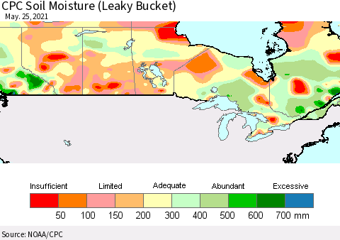 Canada CPC Soil Moisture (Leaky Bucket) Thematic Map For 5/21/2021 - 5/25/2021