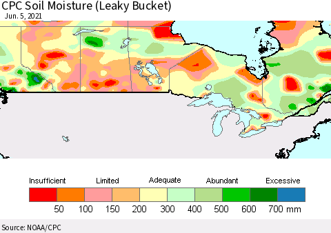 Canada CPC Soil Moisture (Leaky Bucket) Thematic Map For 6/1/2021 - 6/5/2021