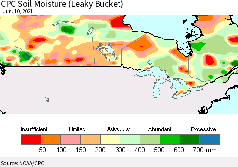 Canada CPC Soil Moisture (Leaky Bucket) Thematic Map For 6/6/2021 - 6/10/2021