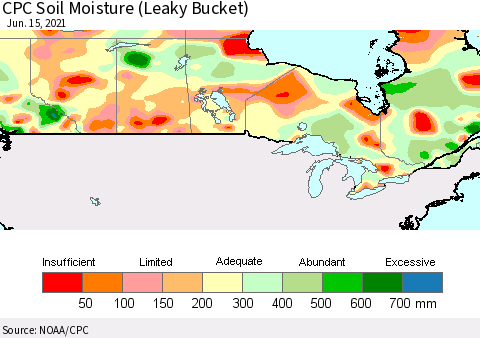 Canada CPC Soil Moisture (Leaky Bucket) Thematic Map For 6/11/2021 - 6/15/2021