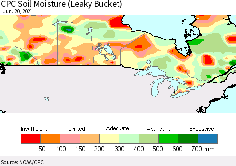 Canada CPC Soil Moisture (Leaky Bucket) Thematic Map For 6/16/2021 - 6/20/2021