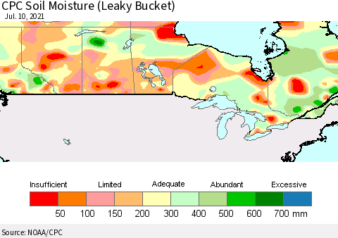 Canada CPC Soil Moisture (Leaky Bucket) Thematic Map For 7/6/2021 - 7/10/2021