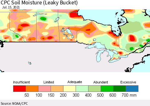 Canada CPC Soil Moisture (Leaky Bucket) Thematic Map For 7/11/2021 - 7/15/2021