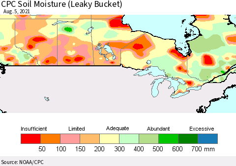 Canada CPC Soil Moisture (Leaky Bucket) Thematic Map For 8/1/2021 - 8/5/2021