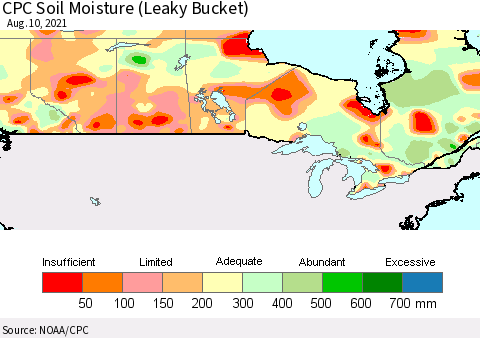 Canada CPC Soil Moisture (Leaky Bucket) Thematic Map For 8/6/2021 - 8/10/2021