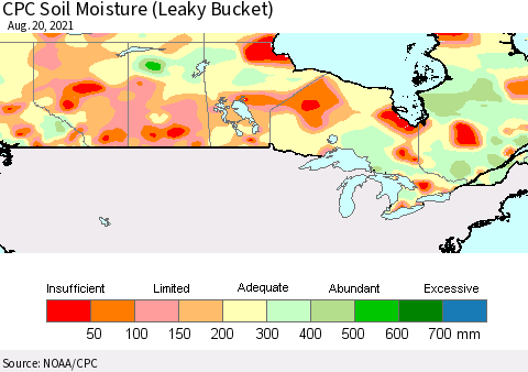 Canada CPC Soil Moisture (Leaky Bucket) Thematic Map For 8/16/2021 - 8/20/2021