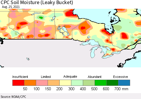 Canada CPC Soil Moisture (Leaky Bucket) Thematic Map For 8/21/2021 - 8/25/2021