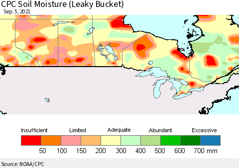 Canada CPC Soil Moisture (Leaky Bucket) Thematic Map For 9/1/2021 - 9/5/2021