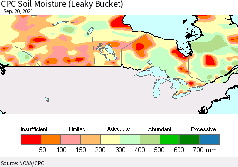 Canada CPC Soil Moisture (Leaky Bucket) Thematic Map For 9/16/2021 - 9/20/2021