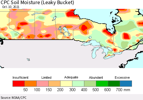 Canada CPC Soil Moisture (Leaky Bucket) Thematic Map For 10/6/2021 - 10/10/2021