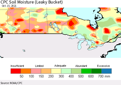 Canada CPC Soil Moisture (Leaky Bucket) Thematic Map For 10/11/2021 - 10/15/2021