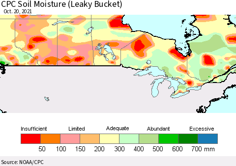 Canada CPC Soil Moisture (Leaky Bucket) Thematic Map For 10/16/2021 - 10/20/2021