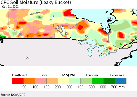Canada CPC Soil Moisture (Leaky Bucket) Thematic Map For 10/26/2021 - 10/31/2021