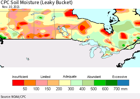 Canada CPC Soil Moisture (Leaky Bucket) Thematic Map For 11/6/2021 - 11/10/2021