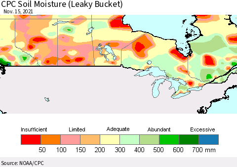 Canada CPC Soil Moisture (Leaky Bucket) Thematic Map For 11/11/2021 - 11/15/2021