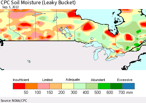 Canada CPC Soil Moisture (Leaky Bucket) Thematic Map For 9/1/2022 - 9/5/2022
