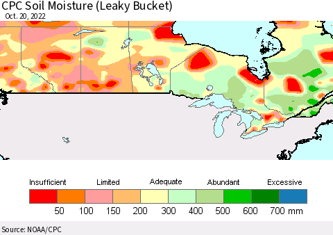Canada CPC Soil Moisture (Leaky Bucket) Thematic Map For 10/16/2022 - 10/20/2022