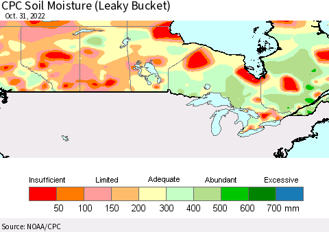 Canada CPC Soil Moisture (Leaky Bucket) Thematic Map For 10/26/2022 - 10/31/2022