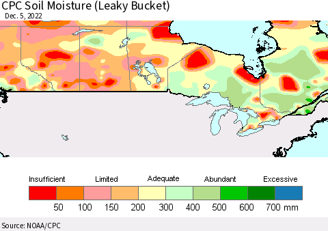 Canada CPC Soil Moisture (Leaky Bucket) Thematic Map For 12/1/2022 - 12/5/2022