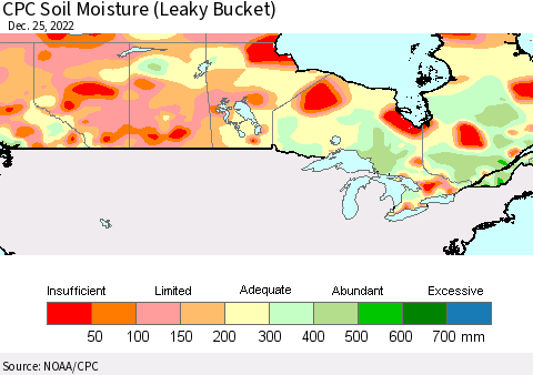 Canada CPC Soil Moisture (Leaky Bucket) Thematic Map For 12/21/2022 - 12/25/2022