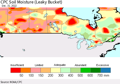 Canada CPC Soil Moisture (Leaky Bucket) Thematic Map For 12/26/2022 - 12/31/2022