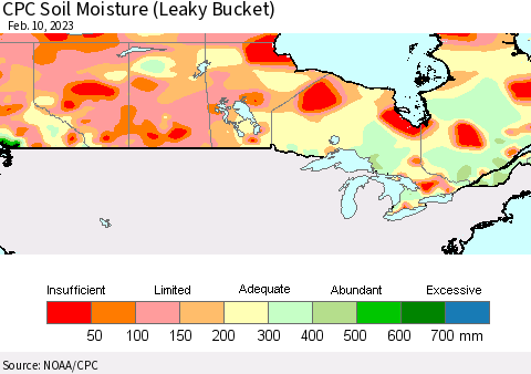 Canada CPC Soil Moisture (Leaky Bucket) Thematic Map For 2/6/2023 - 2/10/2023