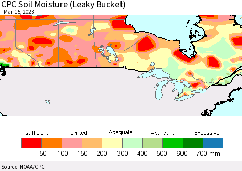 Canada CPC Soil Moisture (Leaky Bucket) Thematic Map For 3/11/2023 - 3/15/2023