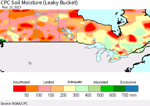 Canada CPC Soil Moisture (Leaky Bucket) Thematic Map For 3/21/2023 - 3/25/2023