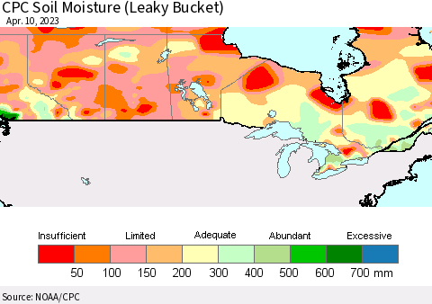 Canada CPC Soil Moisture (Leaky Bucket) Thematic Map For 4/6/2023 - 4/10/2023
