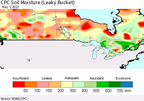 Canada CPC Soil Moisture (Leaky Bucket) Thematic Map For 5/1/2023 - 5/5/2023