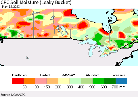 Canada CPC Soil Moisture (Leaky Bucket) Thematic Map For 5/11/2023 - 5/15/2023