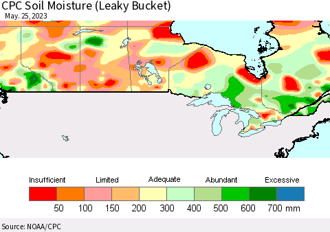 Canada CPC Soil Moisture (Leaky Bucket) Thematic Map For 5/21/2023 - 5/25/2023