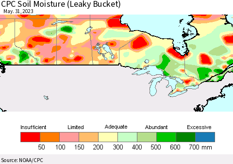 Canada CPC Soil Moisture (Leaky Bucket) Thematic Map For 5/26/2023 - 5/31/2023