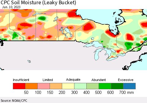 Canada CPC Soil Moisture (Leaky Bucket) Thematic Map For 6/6/2023 - 6/10/2023